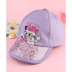 Babyhug Disney Cotton Woven Summer Cap with Minnie Mouse and Daisy Graphics Lilac - Diameter 14 cm