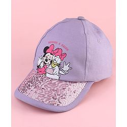 Babyhug Disney Cotton Woven Summer Cap with Minnie Mouse and Daisy Graphics Lilac - Diameter 14 cm