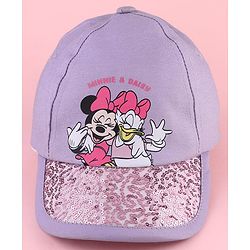 Babyhug Disney Cotton Woven Summer Cap with Minnie Mouse and Daisy Graphics Lilac - Diameter 14 cm
