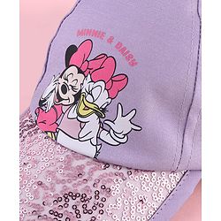 Babyhug Disney Cotton Woven Summer Cap with Minnie Mouse and Daisy Graphics Lilac - Diameter 14 cm