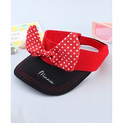 Babyhug Disney Cotton Woven Summer Cap With Minnie Mouse Graphics Black & Red - Diameter 15 cm