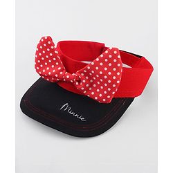 Babyhug Disney Cotton Woven Summer Cap With Minnie Mouse Graphics Black & Red - Diameter 15 cm