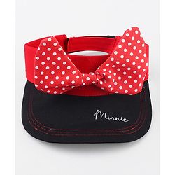 Babyhug Disney Cotton Woven Summer Cap With Minnie Mouse Graphics Black & Red - Diameter 15 cm