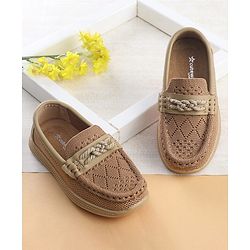 Cute Walk by Babyhug Solid Party Wear Slip On Shoes - Beige