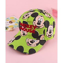 Babyhug Disney Cotton Woven Summer Cap with Mickey Mouse Family Green - Diameter 12 cm