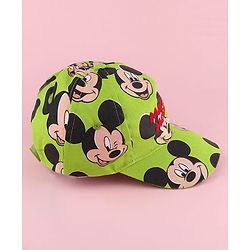 Babyhug Disney Cotton Woven Summer Cap with Mickey Mouse Family Green - Diameter 12 cm