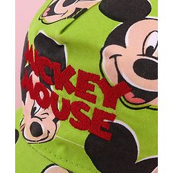 Babyhug Disney Cotton Woven Summer Cap with Mickey Mouse Family Green - Diameter 12 cm