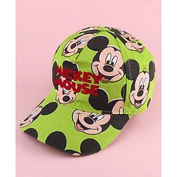 Babyhug Disney Cotton Woven Summer Cap with Mickey Mouse Family Green - Diameter 12 cm