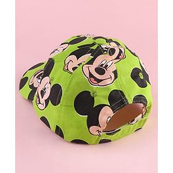 Babyhug Disney Cotton Woven Summer Cap with Mickey Mouse Family Green - Diameter 12 cm