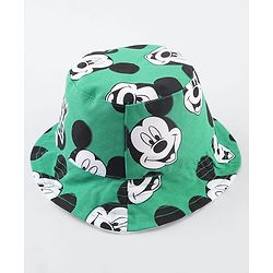 Babyhug Disney Cotton Woven Summer Cap With Mickey Mouse Print Green - Diameter 25 cm