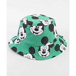 Babyhug Disney Cotton Woven Summer Cap With Mickey Mouse Print Green - Diameter 25 cm
