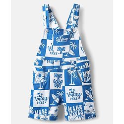 Babyhug Single Jersey Knit Dungaree & Half Sleeves Polo T-Shirt With Beach Theme Print - Blue & White