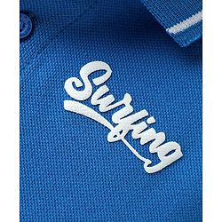 Babyhug Single Jersey Knit Dungaree & Half Sleeves Polo T-Shirt With Beach Theme Print - Blue & White