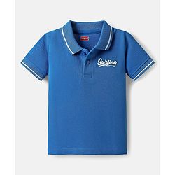 Babyhug Single Jersey Knit Dungaree & Half Sleeves Polo T-Shirt With Beach Theme Print - Blue & White