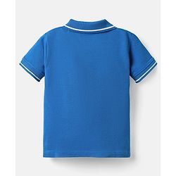 Babyhug Single Jersey Knit Dungaree & Half Sleeves Polo T-Shirt With Beach Theme Print - Blue & White