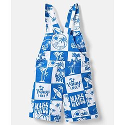 Babyhug Single Jersey Knit Dungaree & Half Sleeves Polo T-Shirt With Beach Theme Print - Blue & White