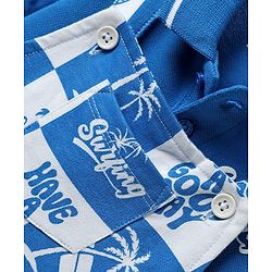 Babyhug Single Jersey Knit Dungaree & Half Sleeves Polo T-Shirt With Beach Theme Print - Blue & White