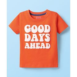 Babyhug Cotton Knit Half Sleeves Striped T-Shirts with Text Print Pack of 3 - Orange Blue & Yellow