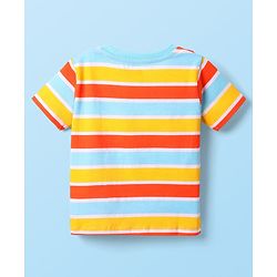 Babyhug Cotton Knit Half Sleeves Striped T-Shirts with Text Print Pack of 3 - Orange Blue & Yellow