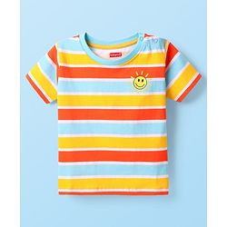 Babyhug Cotton Knit Half Sleeves Striped T-Shirts with Text Print Pack of 3 - Orange Blue & Yellow