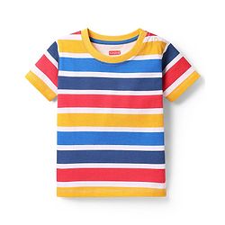 Babyhug Cotton Knit Half Sleeves T-Shirts With Stripes & Animal Print Pack Of 3 - Blue & Yellow