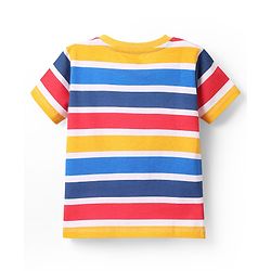 Babyhug Cotton Knit Half Sleeves T-Shirts With Stripes & Animal Print Pack Of 3 - Blue & Yellow