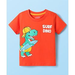 Babyhug Cotton Knit Half Sleeves T-shirt With Stripes & Animal Graphics Pack Of 3  - Light Green White & Orange