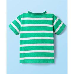 Babyhug Cotton Knit Half Sleeves T-shirt With Stripes & Animal Graphics Pack Of 3  - Light Green White & Orange