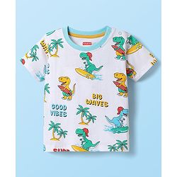 Babyhug Cotton Knit Half Sleeves T-shirt With Stripes & Animal Graphics Pack Of 3  - Light Green White & Orange