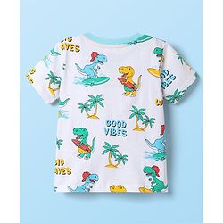 Babyhug Cotton Knit Half Sleeves T-shirt With Stripes & Animal Graphics Pack Of 3  - Light Green White & Orange