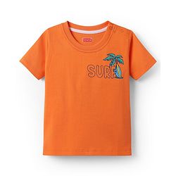 Babyhug Cotton Knit Half Sleeves T-shirt With Stripes & Beach Theme Graphics Pack Of 3  - Light Blue Navy Blue & Orange