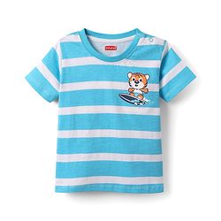Babyhug Cotton Knit Half Sleeves T-shirt With Stripes & Beach Theme Graphics Pack Of 3  - Light Blue Navy Blue & Orange