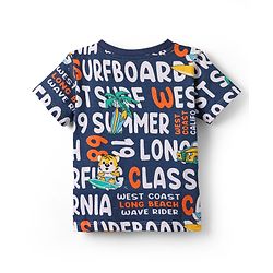 Babyhug Cotton Knit Half Sleeves T-shirt With Stripes & Beach Theme Graphics Pack Of 3  - Light Blue Navy Blue & Orange