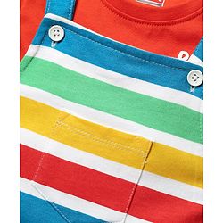 Babyhug Single Jersey Knit Striped Dungaree & Half Sleeves T-Shirt With  Teddy Bear Print - Red