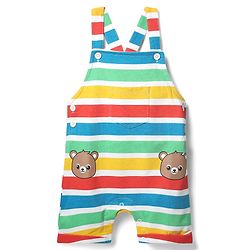Babyhug Single Jersey Knit Striped Dungaree & Half Sleeves T-Shirt With  Teddy Bear Print - Red