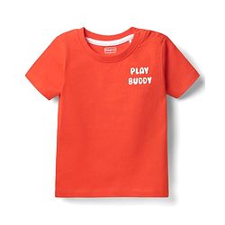 Babyhug Single Jersey Knit Striped Dungaree & Half Sleeves T-Shirt With  Teddy Bear Print - Red