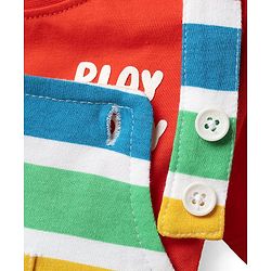 Babyhug Single Jersey Knit Striped Dungaree & Half Sleeves T-Shirt With  Teddy Bear Print - Red