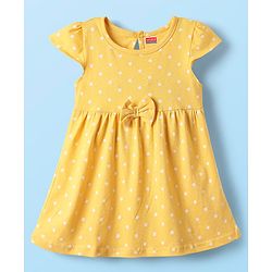 Babyhug Single Jersey Knit Cap Sleeves Frocks with Polka Dot & Floral Print Pack of 2 - Yellow & Green
