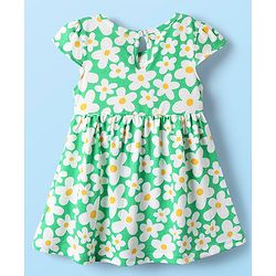 Babyhug Single Jersey Knit Cap Sleeves Frocks with Polka Dot & Floral Print Pack of 2 - Yellow & Green