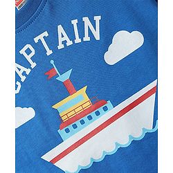 Babyhug Single Jersey Knit Half Sleeves T-Shirt & Dungaree with Nautical Print - Blue