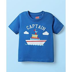 Babyhug Single Jersey Knit Half Sleeves T-Shirt & Dungaree with Nautical Print - Blue