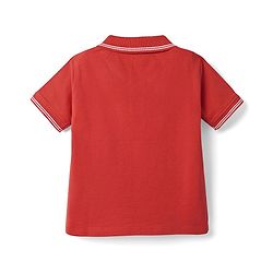 Babyhug Single Jersey Knit Half Sleeves Polo T-Shirt & Dungaree With Animal Print - Red & Blue