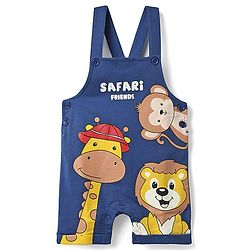 Babyhug Single Jersey Knit Half Sleeves Polo T-Shirt & Dungaree With Animal Print - Red & Blue