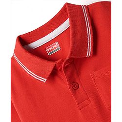 Babyhug Single Jersey Knit Half Sleeves Polo T-Shirt & Dungaree With Animal Print - Red & Blue