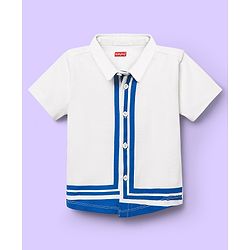Babyhug Single Jersey Knit Half Sleeves Shirt & Shorts Set With Color Block Design - White & Blue