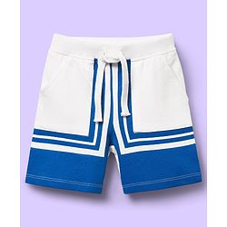 Babyhug Single Jersey Knit Half Sleeves Shirt & Shorts Set With Color Block Design - White & Blue