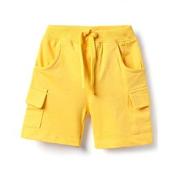 Babyhug Single Jersey Knit Half Sleeves Henley T-Shirt & Shorts Set with Tiger Print & Stripes - Yellow & Blue