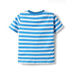 Babyhug Single Jersey Knit Half Sleeves Henley T-Shirt & Shorts Set with Tiger Print & Stripes - Yellow & Blue