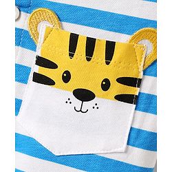 Babyhug Single Jersey Knit Half Sleeves Henley T-Shirt & Shorts Set with Tiger Print & Stripes - Yellow & Blue