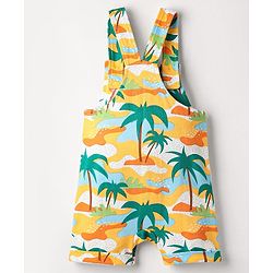 Babyhug Single Jersey Knit Half Sleeves T-Shirt & Dungaree with Beach Print - Light Blue